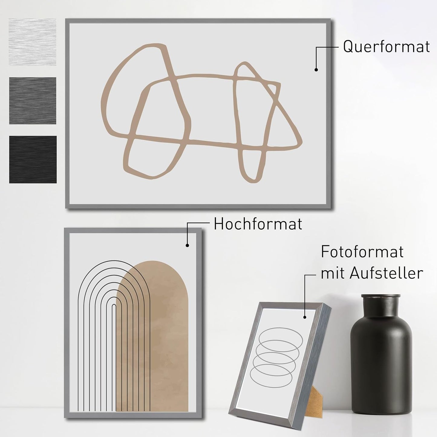 Design-Aluminium-Bilderrahmen – in Schwarz, Silber oder Grau Matt | Formate A1–A4